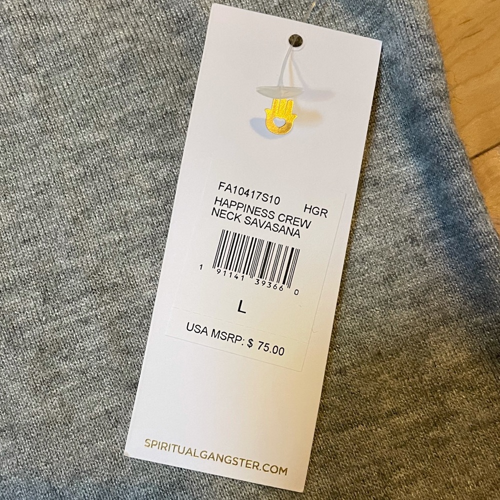 NWT Spiritual Gangster Happiness Crew Neck Savasana Gray Gold White Sweater Top - Picture 5 of 6
